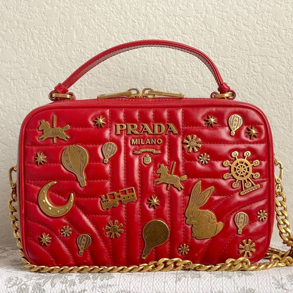 Prada Quilted Diagramme Camera Chain Crossbody Bag